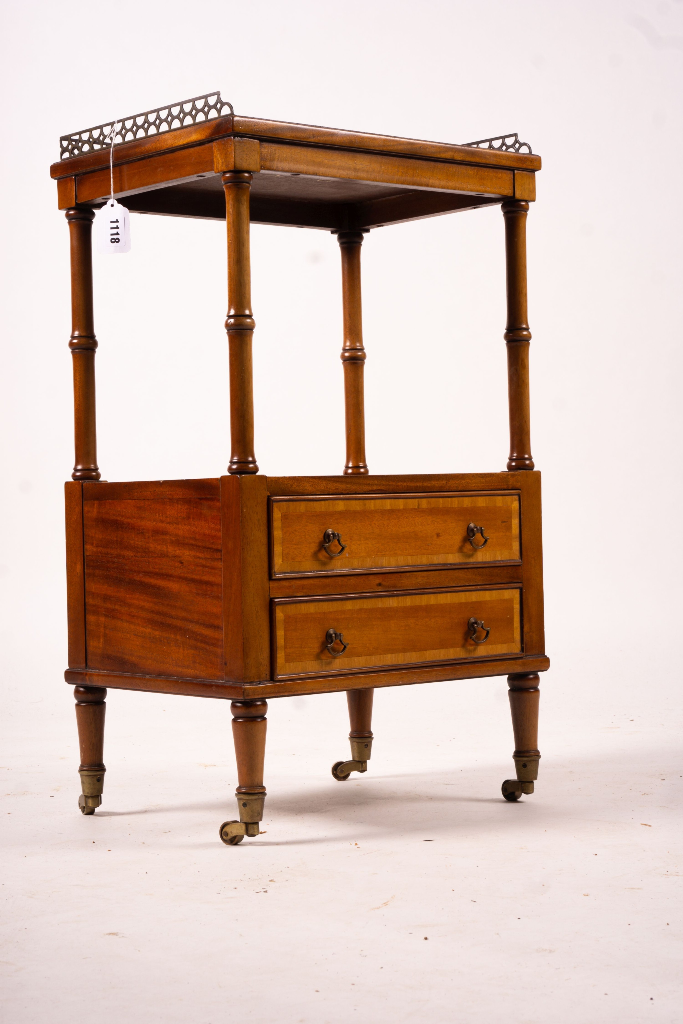 A two tier bedside table, width 42cm, depth 33cm, height 73cm